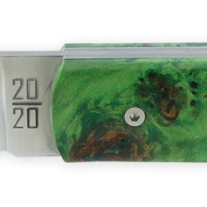 Le 20/20 Couteau Pliant Plein Manche Loupe de Peuplier Stabilisé Teinté Vert 11cm Ressort Lisse Personnalisable