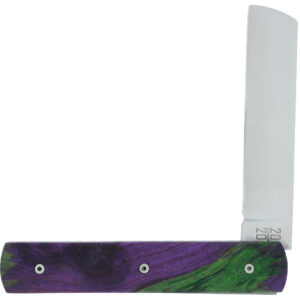 Le 20/20 Couteau Pliant Plein Manche Loupe de Peuplier Stabilisé Teinté Vert et Mauve 11cm Ressort Lisse Personnalisable