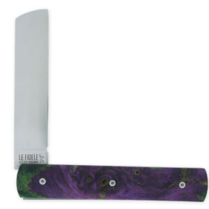Le 20/20 Couteau Pliant Plein Manche Loupe de Peuplier Stabilisé Teinté Vert et Mauve 11cm Ressort Lisse Personnalisable