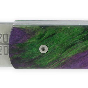 Le 20/20 Couteau Pliant Plein Manche Loupe de Peuplier Stabilisé Teinté Vert et Mauve 11cm Ressort Lisse Personnalisable