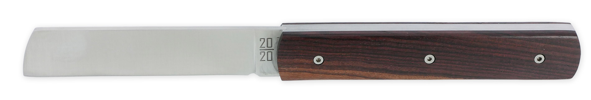 Le 20/20 Couteau Pliant Plein Manche Bois de Violette 11cm Ressort Lisse Personnalisable Finition Brossée