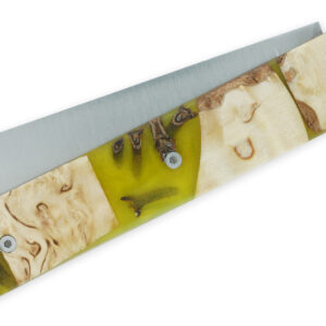 Le 20/20 Couteau Pliant Plein Manche avec Bois de Bouleau Résine verte avec inclusion de Clous de Girofle 11cm Ressort Lisse Personnalisable